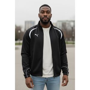 Puma Powercat Women Black Tracking Jacket Size L Mesh Lined Zipper Training